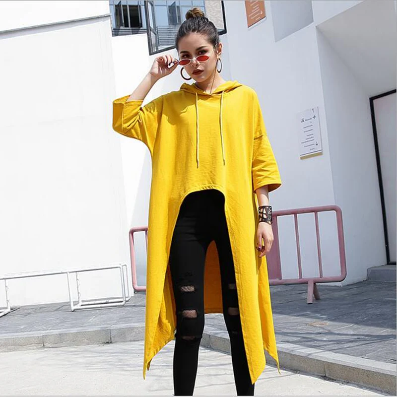 

Hoodies Sweatshirt Women 2019 spring New Leisure pure color Hip-hop Loose Hoody Mantle Hooded Pullover Outwear Coat