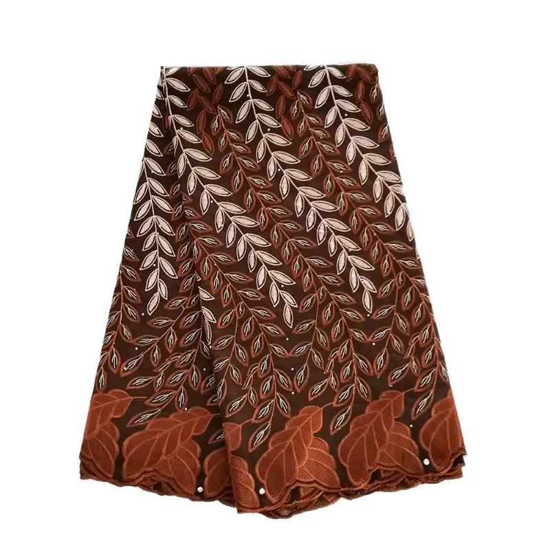 

High Quality Cotton Lace Fabric 2019 Latest Coffee Swiss Voile With Stones Swiss Voile Lace In Switzerland For Party Dress