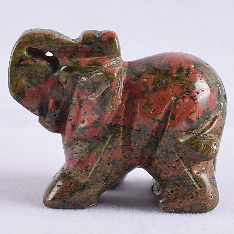 

Mini Elephant Figurine Natural Stone Unakite Statue Hand Carved Craft Animals Decor Chakra Healing Crystal Feng Shui Decor Gift
