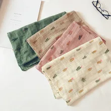 Корейский Повседневный хлопок лен узор кактус мягкая теплая Осенняя тонкая детская шаль для мальчиков и девочек шарфы Accessories-LHKSV003F