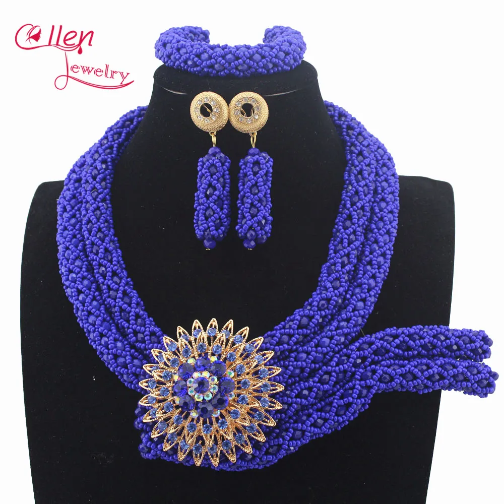 

Pretty Fashion nigerian wedding Beads Necklace Set Choker Crystal Bead Seed Bead Lady Jewelry Wholesale Free Shipping W13190