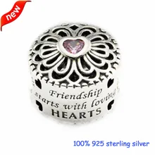 Se adapta a Pandora Pulseras de Amor y Amistad Plata Beads Pink CZ 2016 Pre-otoño 100% 925 Plata Esterlina Encantos DIY joyería 08411