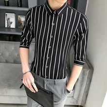 YASUGUOJI, новинка, летняя Модная приталенная рубашка, мужские нежелезные рубашки, рубашка с коротким рукавом, мужские рубашки в Вертикальную Полоску