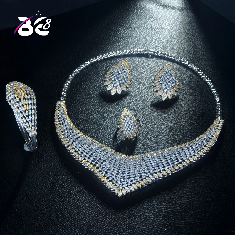  Be 8 ensemble de bijoux de mariée Design géométrique de luxe 2 tons AAA cubique zircone mode nigéri