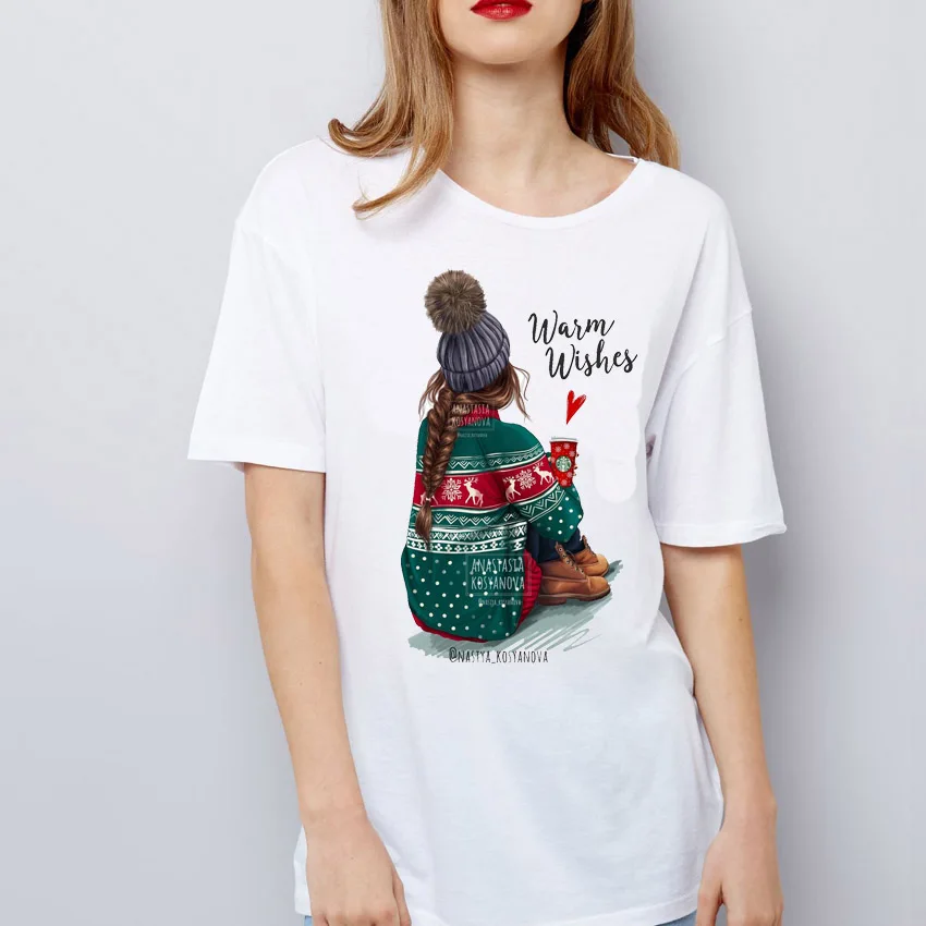 

Women's Clothing 2019 Summer gift Print T-Shirts Casual The Christmas tree printting tshirt Tops The girl printed O-Neck t shirt