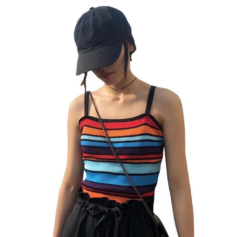 2 цвета Mihoshop Ulzzang Корейская женская модная одежда милая Радужная Нео полосатая