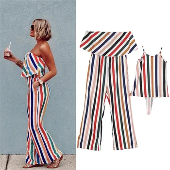 

Fashion Family Matching Dresses Women Romper Mother and Daughter Matching Summer Baby Girl Dress Striped Bodysuits Clothes