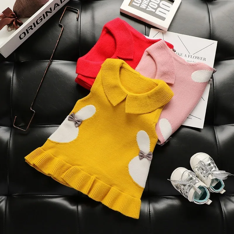 

Baby Girl Vest Lapel Ruffle Cute Print Waistcoat Knitted Sleeveless Tops Toddler Girl Sweater Vest Fahion Kids Children Tank Top