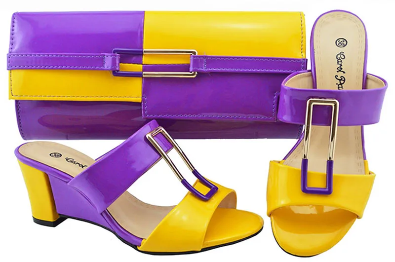 

Purple+Yellow Italian Shoes with Matching Bag for Wedding Italy Nigerian Women Wedding Shoes and Bag Set Party Shoes with JZC007