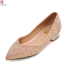 Оригинальная женская обувь на плоской подошве; стильная блестящая обувь с острым носком; цвет черный, зеленый, розовый; женская обувь; большие размеры США 3,5-10,5