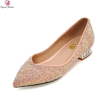 

Original Intention Women Flats Stylish Pointed Toe Beautiful Glitter Black Green Pink Shoes Woman Plus US Size 3.5-10.5