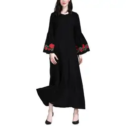 Женская Абая, для мусульман, кафтан, с пышными рукавами, с вышивкой, аппликация, макси, длинное платье, одноцветное, этнический стиль