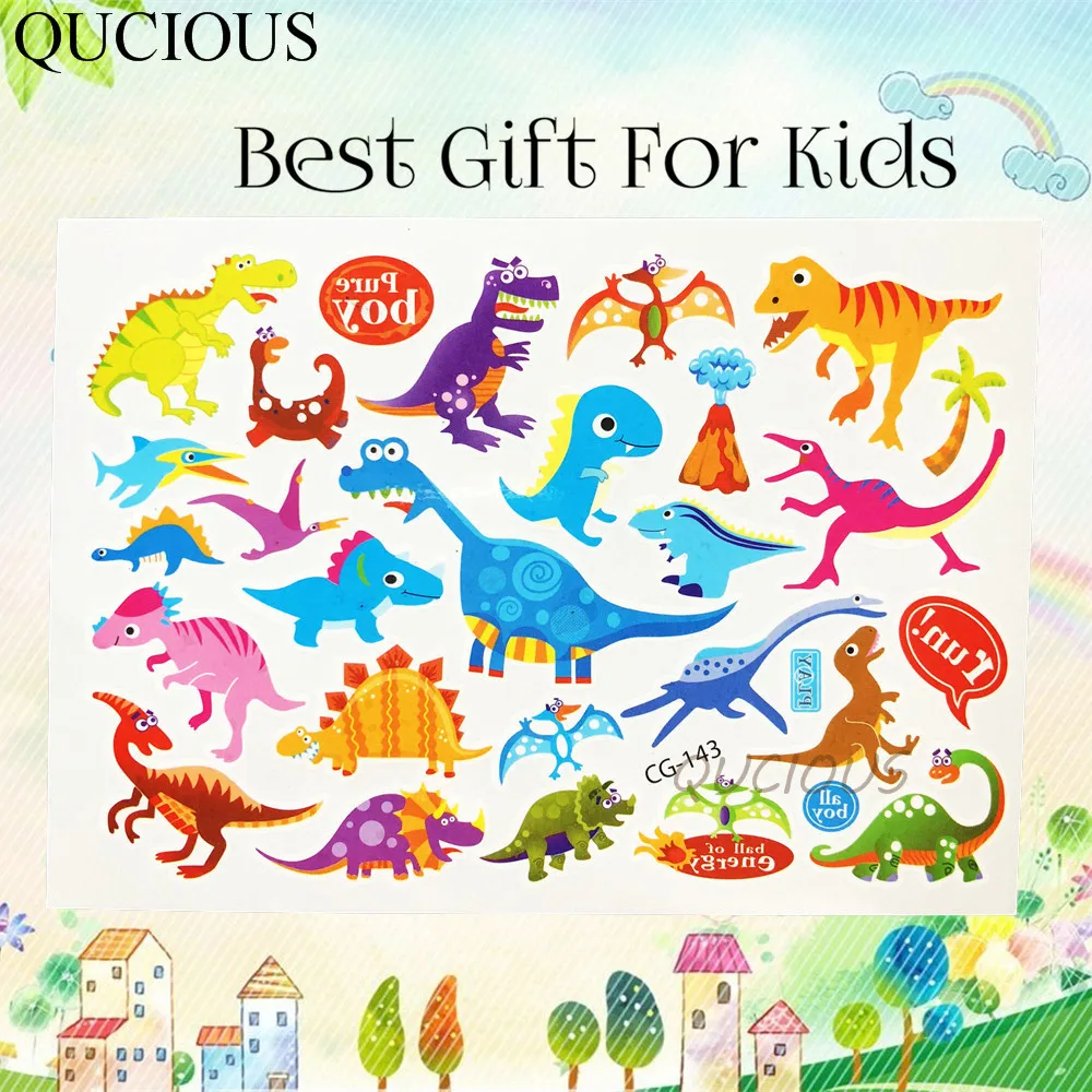 

QUCIOUS Hot Cartoon Dinosaurs Temporary Tattoos For Kids Baby Body Art Jurassic Toy Tattoo Sticker Flash Finger Tatoo Paper Gift