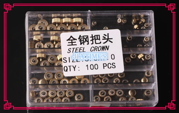 Free Shipping 100pcs Gold Stainless Full Metal Watch Crowns Size 3.0-7.0mm for Repair | Наручные часы