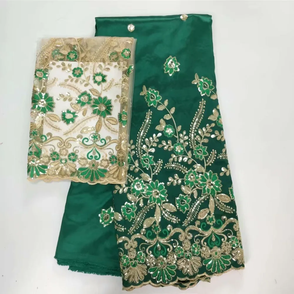 

Sequins George Lace High quality indian george lace fabric with french net lace fabric blouse red for wedding dress green 5+2yds