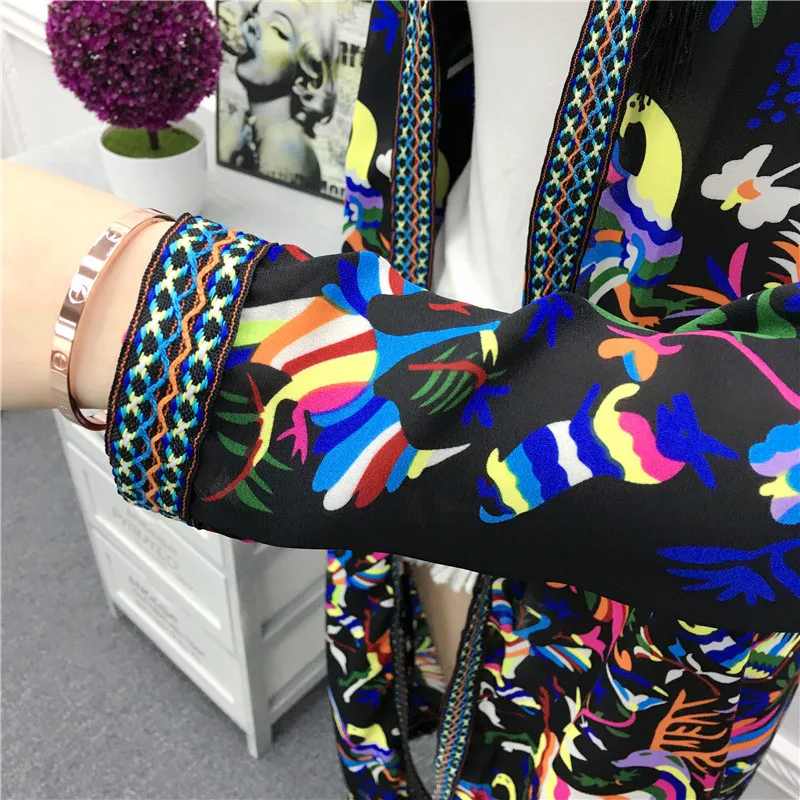 Cheshanf 2019 Fringe Kimono Cardigan Women Long Sleeve Summer Cardigan Ethnic Boho Beach Long Cardigan Femme