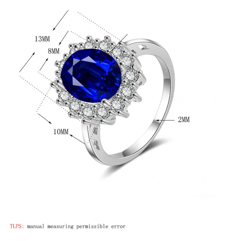 Мгновенная любовь Принцесса Диана Вильям Кейт Миддлтон 3.2ct креативный синий обручальное кольцо женский