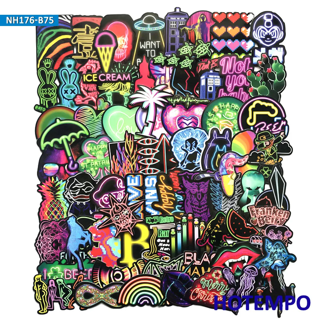 75pcs Color Neon Light Sticker Icon for Mobile Phone Laptop Luggage Skateboard Fixed Gear Bike Guitar Case Moto Decal Stickers