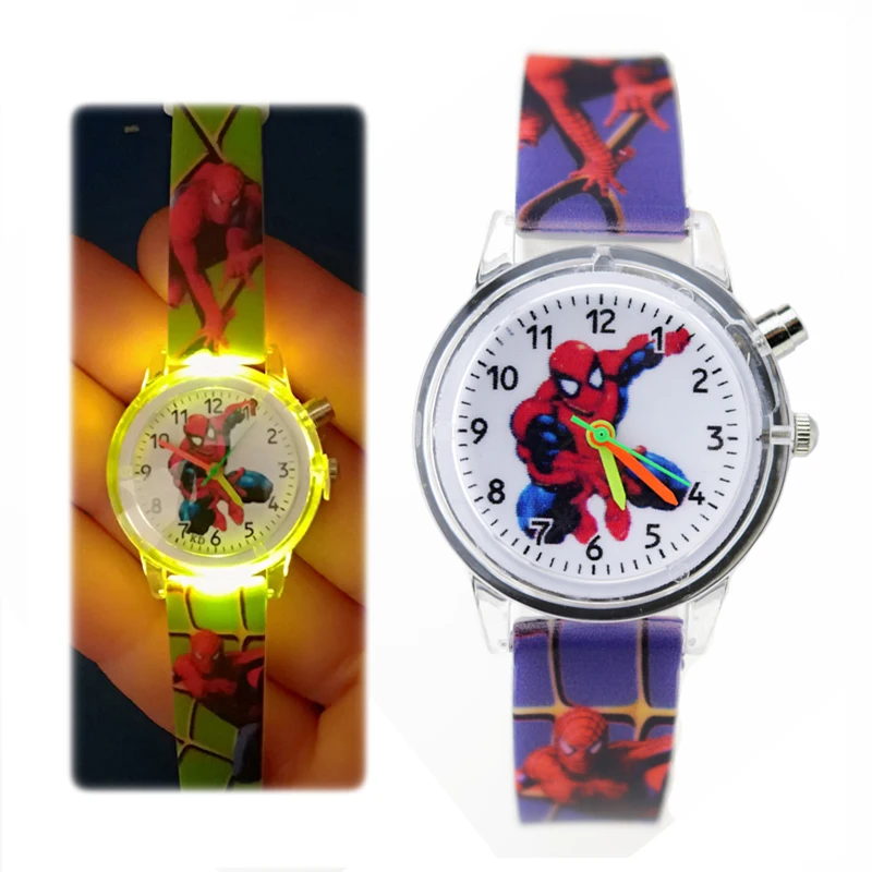 

Flashing Light Spiderman Children Watch High Quality Kids Watches Glow Luminous Boys Girls Clock Printing Silicone Belt Clock