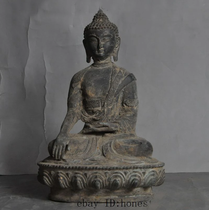 5CM Old Tibet Bronze Buddhism Temple Seat Sakyamuni Amitabha Buddha Statue 