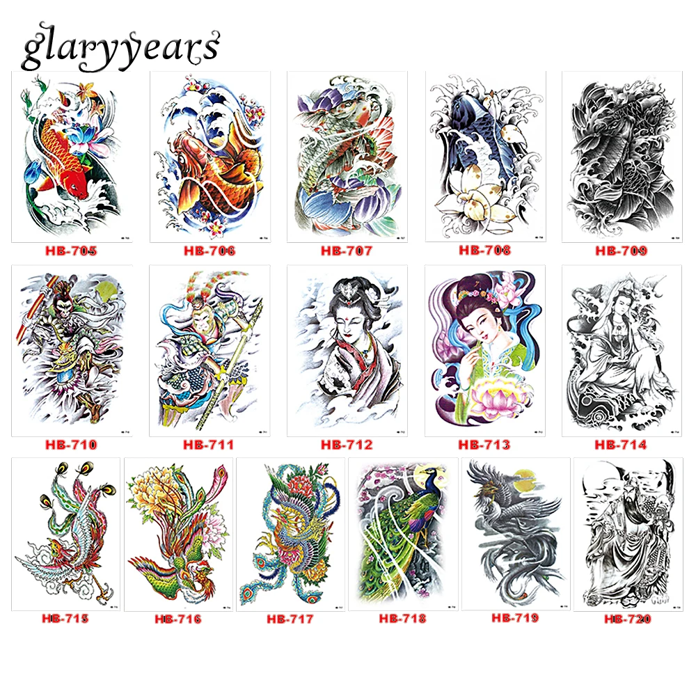 067 16 Designs 1 Pièce Fleur Bras Motif Décalcomanie Temporaire Tatouage Phoenix Paon Peri Eau Transfert Femmes Hommes Taille Corps Art Tatouage In