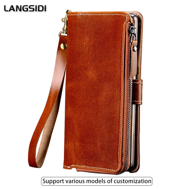 

Multi-functional Zipper Genuine Leather Case For Nokia 5 Wallet Stand Holder Silicone Protect Phone Bag Cover