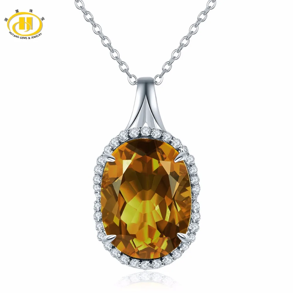 

Hutang 11.5ct Natural Gemstone Quartz Solid 925 Sterling Silver Pendant & Necklace Fine Jewelry For Women's Gift New