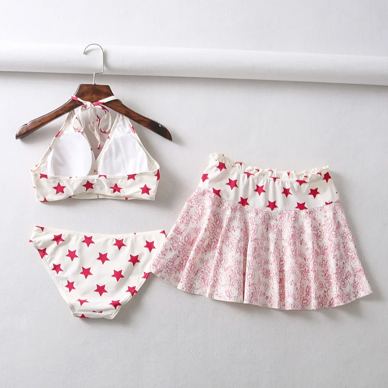 Женский комплект бикини из 3 предметов с принтом звезды пляжный купальник юбкой| |