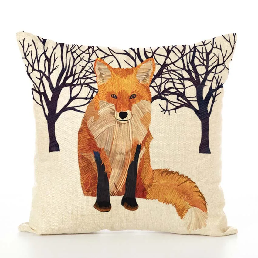 

45*45cm 15 Style Nordic Fox Bear Linen Dachshund Giraffe Hedgehog Lion Pug Squirrel Cushion Cover Sofa Throw Pillow Car Case