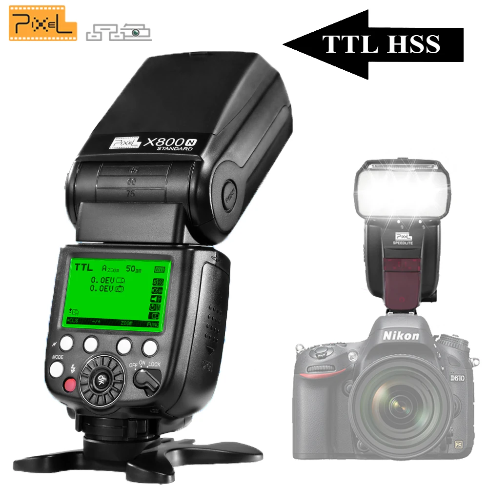 Для Nikon D3100 D3200 D5200 D5300 D7100 D7200 цифровой Камера пикселей X800N Стандартный для крепления вспышки «Горячий башмак» и крепление ttl Беспроводной Вспышка Speedlite