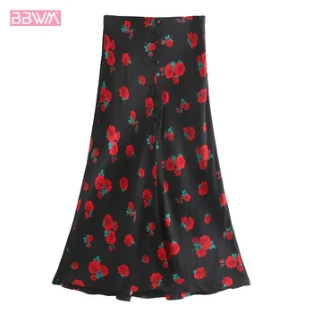 

Idyllic rose flower holiday French romantic female skirt 2019 summer split high waist casual vacation women skirt