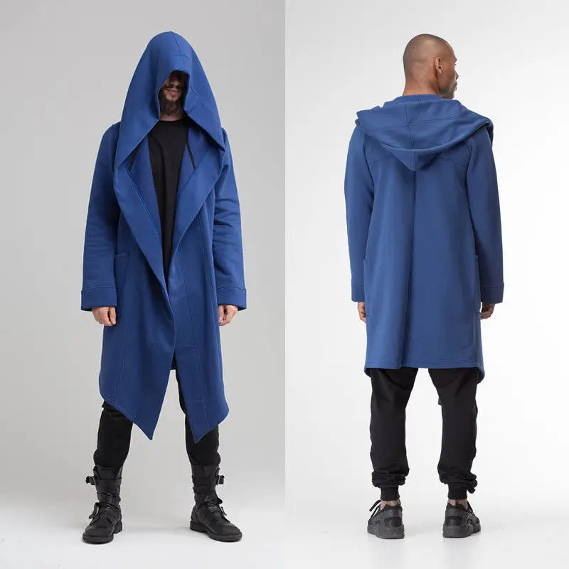 Новейший Тренч унисекс для мужчин и женщин, зимнее теплое длинное пальто, Готическая ветровка для мужчин и женщин, кардиган, пальто ниндзя - Цвет: A Deep Blue
