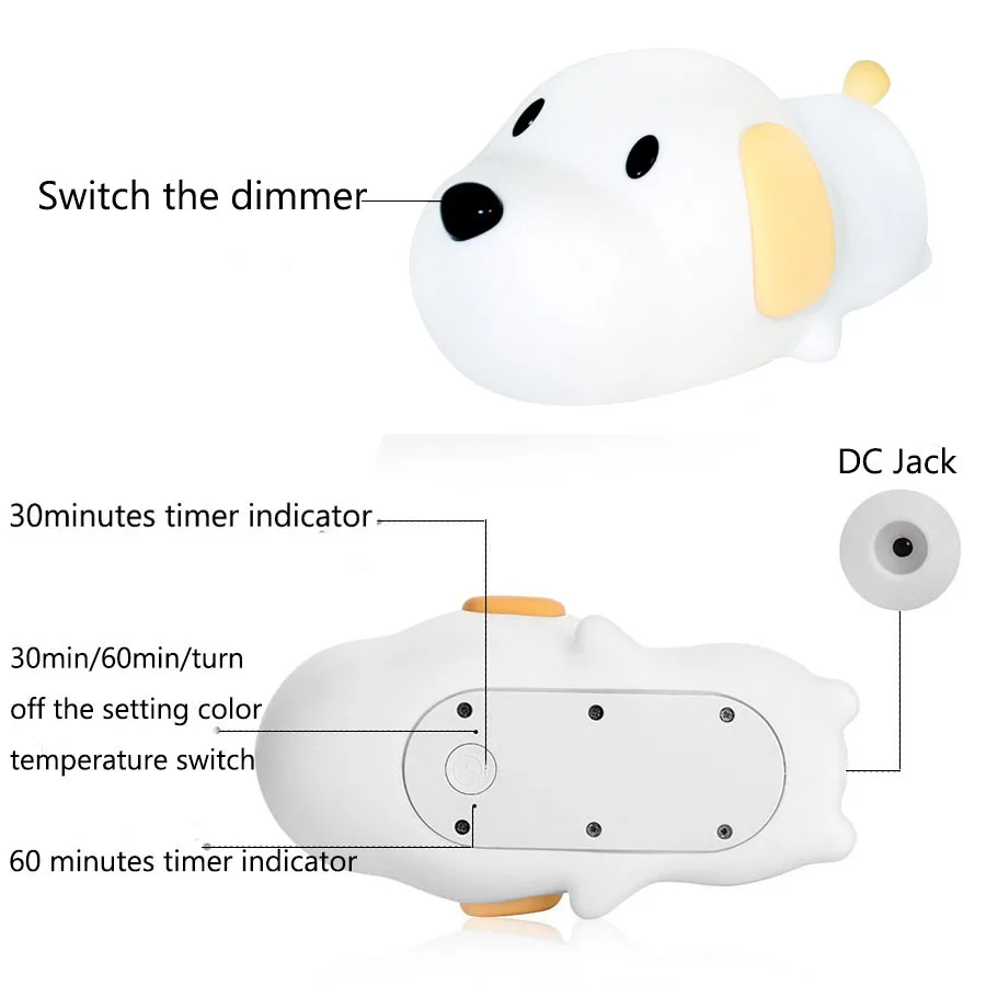  Silicone Cartoon Puppy Dog Touch Sensor LED Night Light Baby Children Bedroom LED Night Lamp USB At - 32849318834