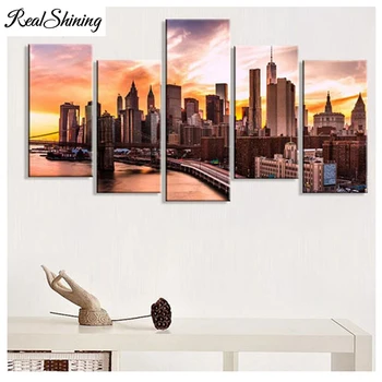 

Full Square/Round Drill Mosaic 5D Diy diamond Embroidery sale Diamond Painting Cross Stitch Kits New York City Art 5 pcs FS4549