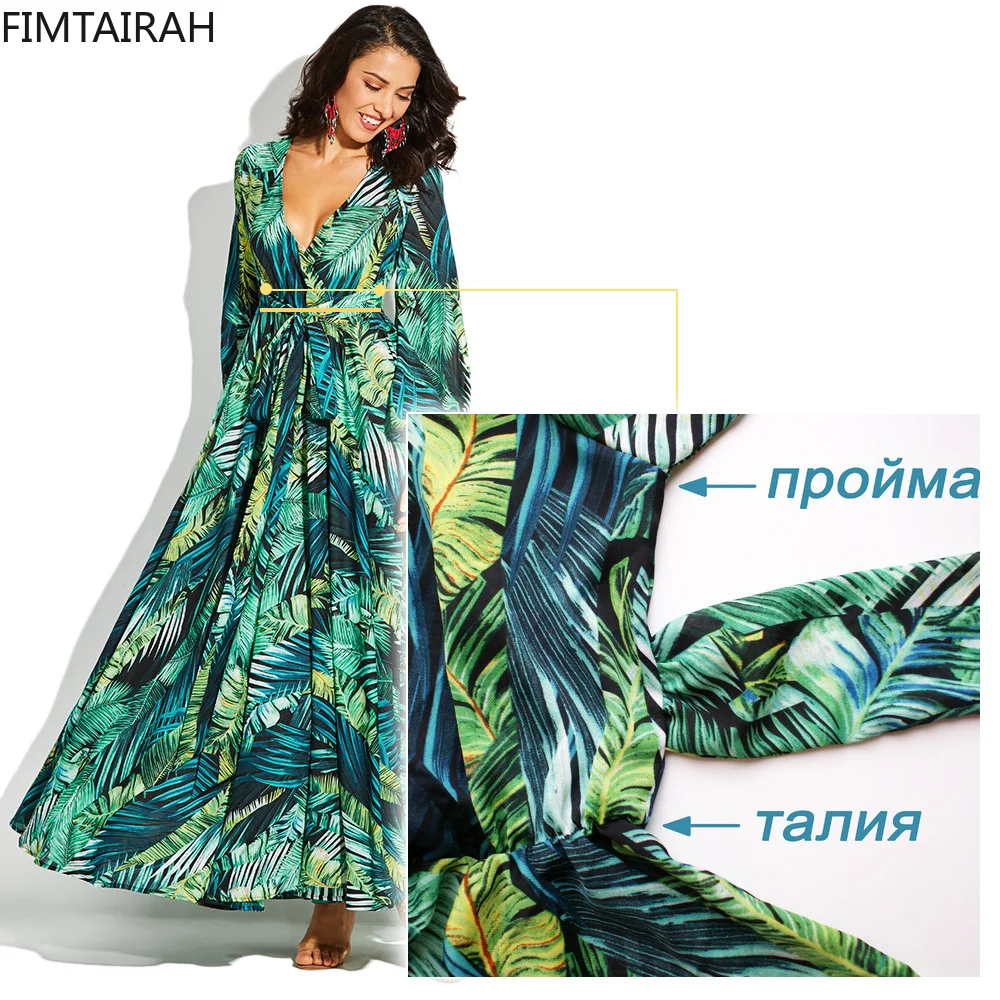 Женское платье с длинным рукавом Fimtairah зеленое винтажное макси в стиле бохо