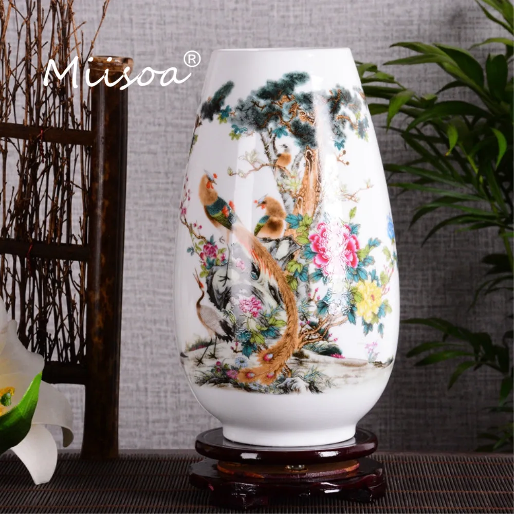 Miisoa Jingdezhen Ceramic Vase Vintage Chinese Style Smooth Surface Home Decoration Furnishing Articles Bottle Vase with Base