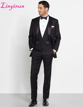 

Linyixun Classic grey mens suits 2018 English notched Lapel men's slim suit fashion man tailor's wedding men suit dress (coat+tr