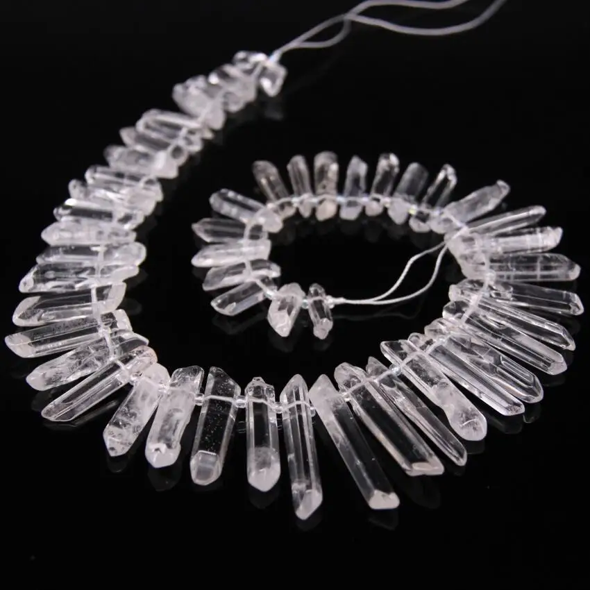 15.5"Strand Top Drilled Polished Clear Crystal Point Loose Beads,Raw
