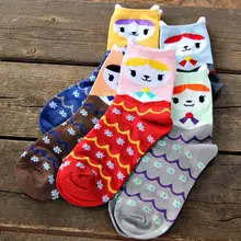 5 цветов, женские хлопковые милые носки с объемными ушками в виде животных, альпака, волнистые, в полоску, с цветочным рисунком, Осень-зима/Meias, 6 пар, 1 партия