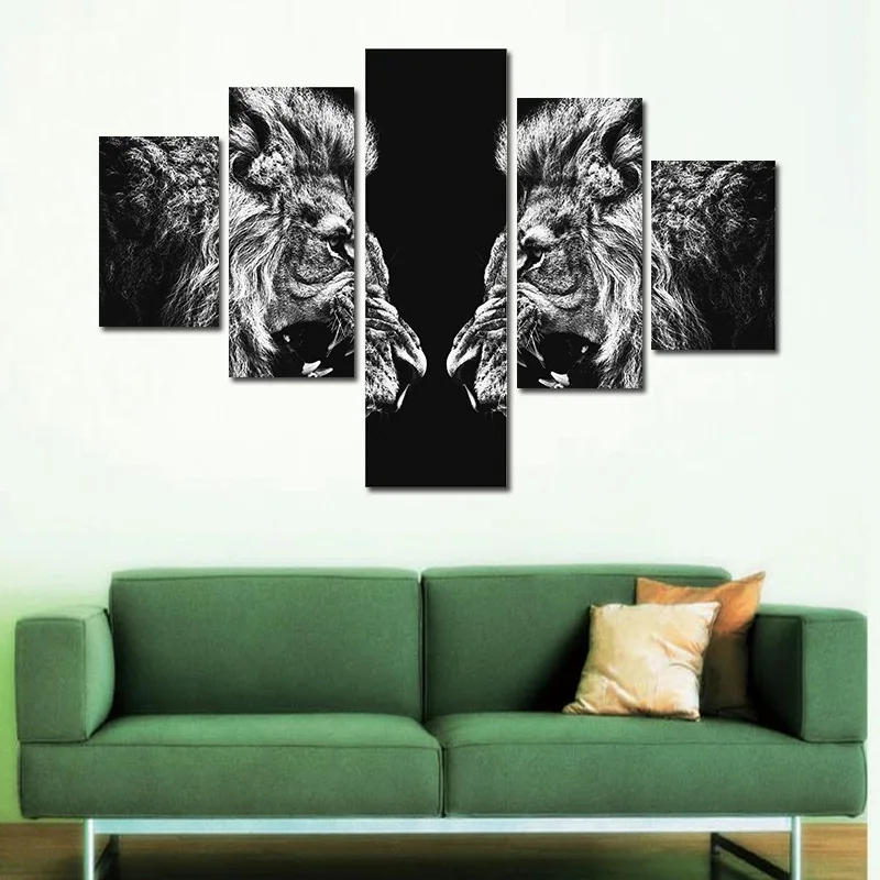 

HD Printed Home Decor Paintings on Canvas Wall Art 5 Pieces Black and White Lion Modular Vintage Pictures for Living Room