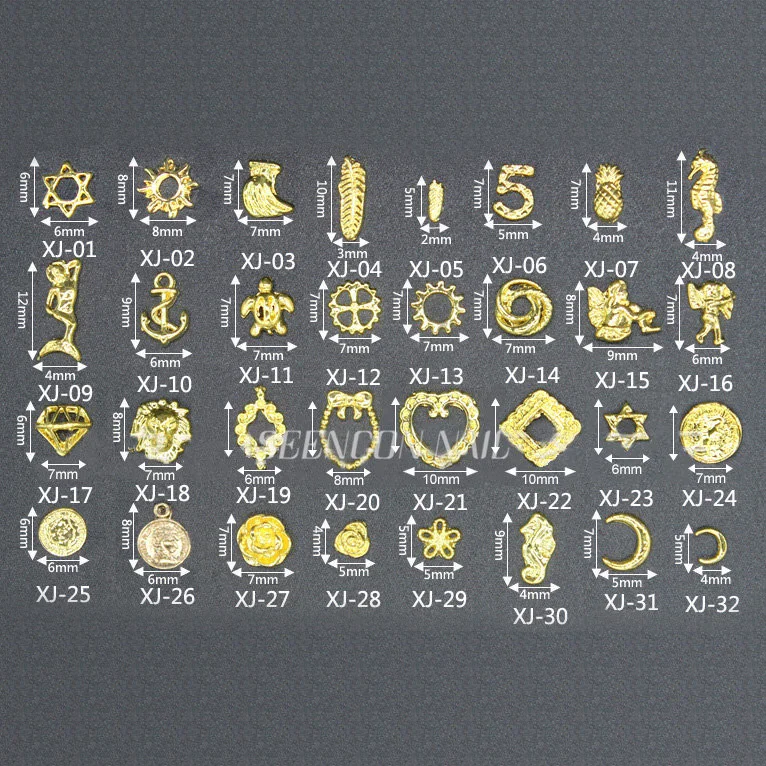 

100pcs Summer Sea Wind Metal Nail Parts Collection Alloy Pineapple leaves hippocampus starfish Gold Nail Art Studs Rivet Charm