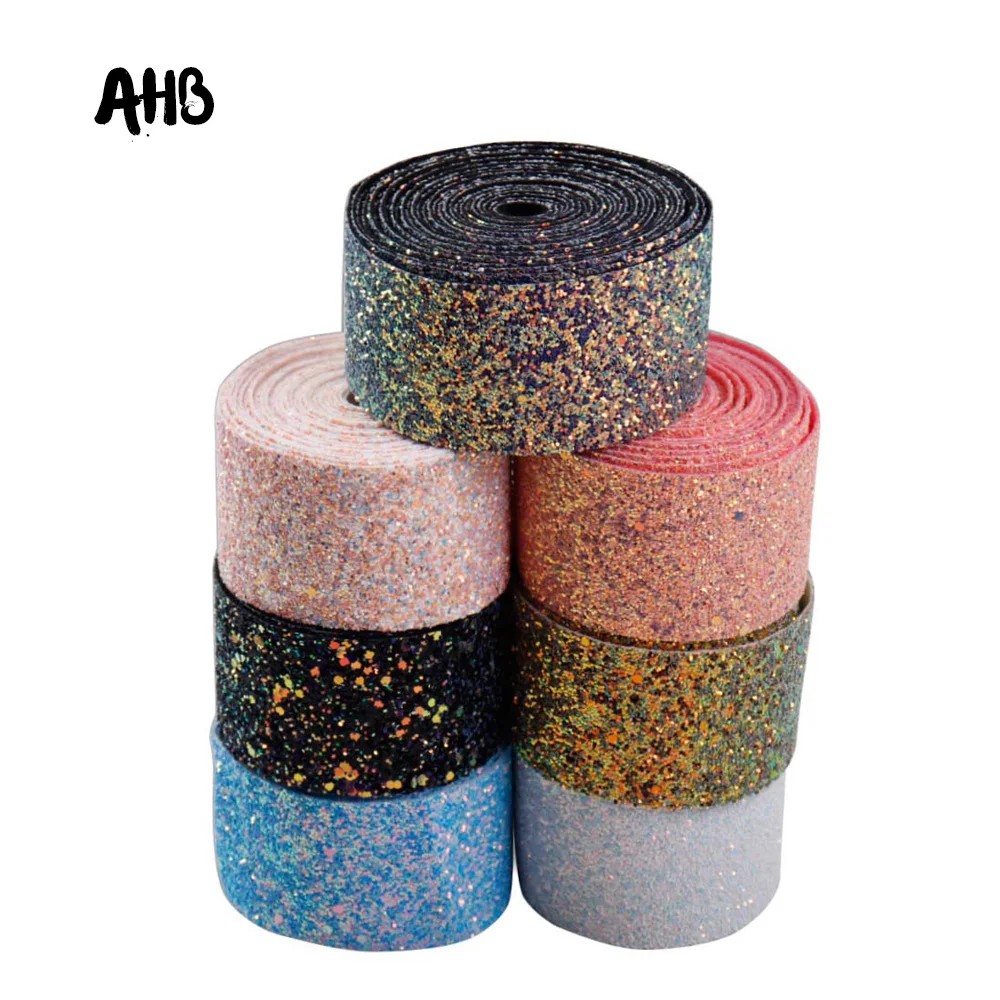 

AHB 2''Chunky Glitter Ribbon 50MM Shiny Soft Fabric Ribbon For Bows Gift Package Handmade Material DIY Bags Decor Accessories 1y