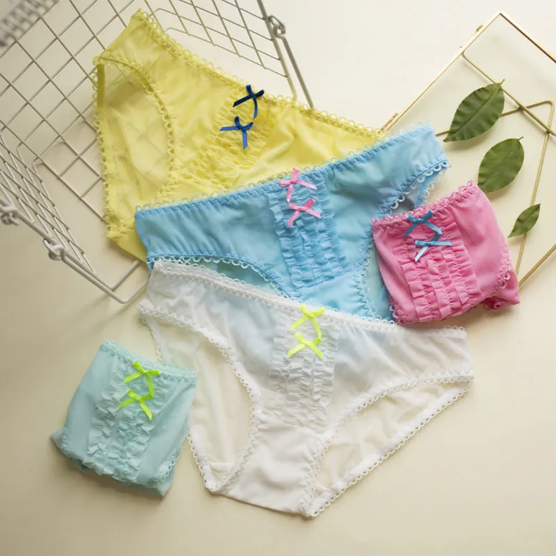 Double Bow Drape Womens Nylon Transparent Panties Gauze Mesh Underwear