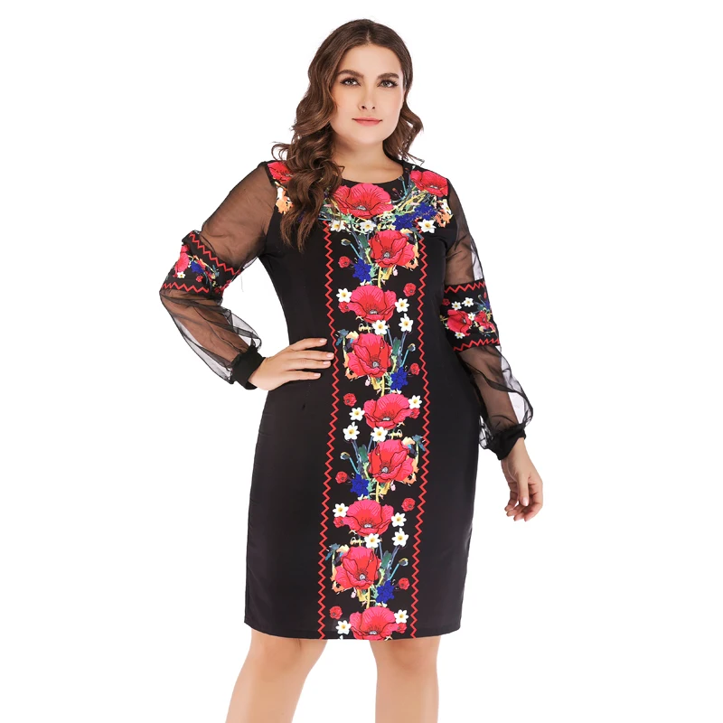 2018 New Fashion Women Dress Knee Length O Neck Summer Oversized Full Sleeve Ukrainian Vestidos Patchwork Big Size 6XL Dresses 2018 New Fashion Women Dress Knee Length O Neck Summer Oversized Full Sleeve Ukrainian Vestidos Patchwork Big Size 6XL Dresses