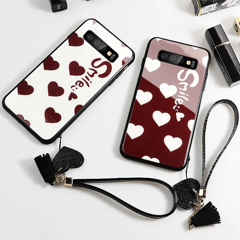 Чехол и ремешок для samsung Galaxy S10 Plus S10e стеклянный жесткий чехол s10 Lite Note 8 9 Smile Love Heart