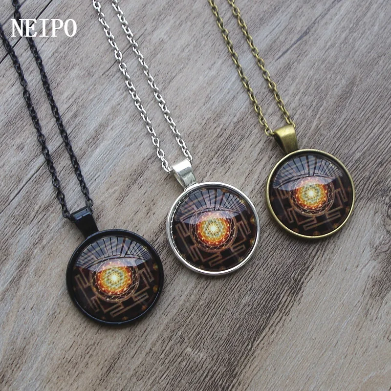 

NEIPO Three Colors Fashion Buddhist Sri Yantra Pendant Necklace Sacred Geometry Sri Yantra Jewelry