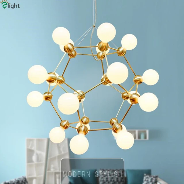 Post Modern Villa Led Geometric Atomic Pendant Chandelier Plated Post Modern Villa Led Geometric Atomic Pendant Chandelier Plated Gold Metal Frosted Gl Shades Lighting
