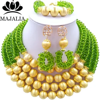 

Majalia Fashion Olive green Nigerian Wedding African Jewelry Set Crystal Necklace Bride Jewelry Sets Free Shipping 3LI021