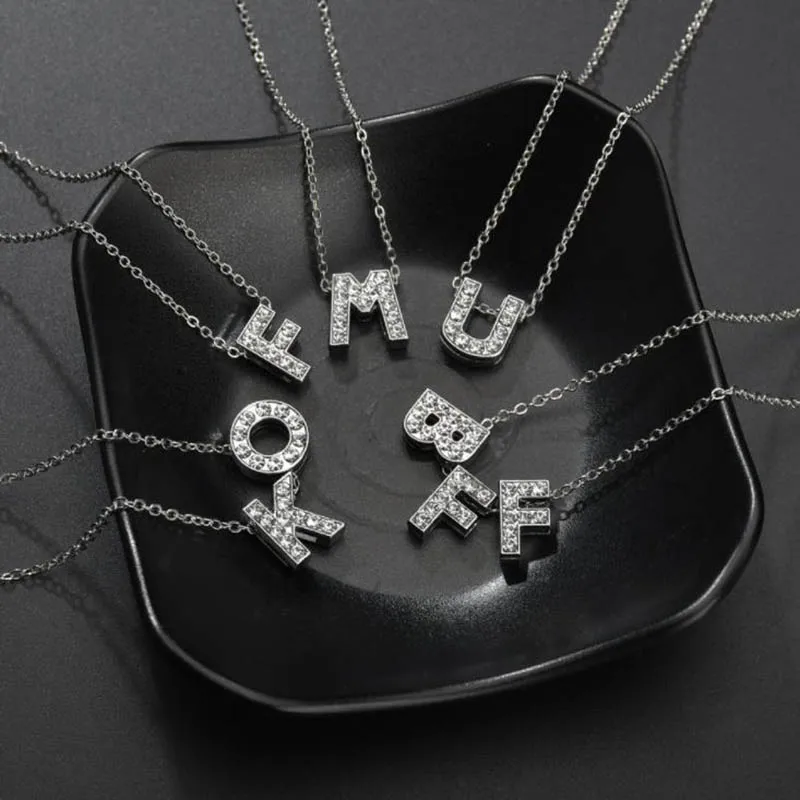 

Fashion Long Chain Crystal Pendant Tiny Dainty Initial Personalized Metal Letter Choker Necklace for Women Collar Jewelry Gift