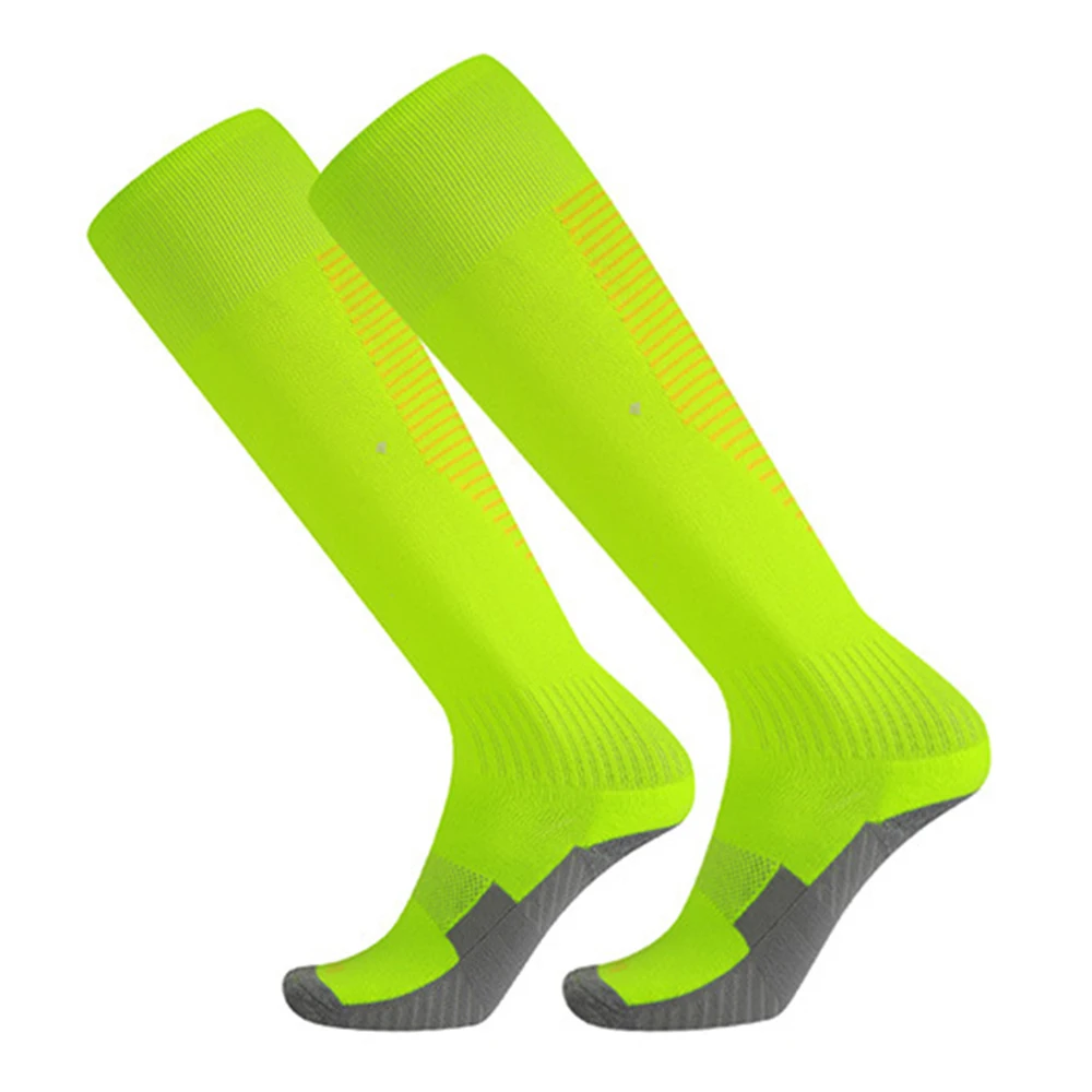 Новые футбольные носки детские футбольные носки Спортивная одежда выше колена Футбол Хоккей регби бег чулок длинные спортивные носки мужские - Цвет: Flu-green mix yellow